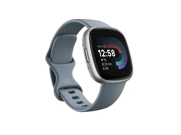 Fitbit Versa 4 - 40 mm - platin - smart ur med bånd - vandfaldsblå - båndstørrelse: S/L - NFC, Bluetooth