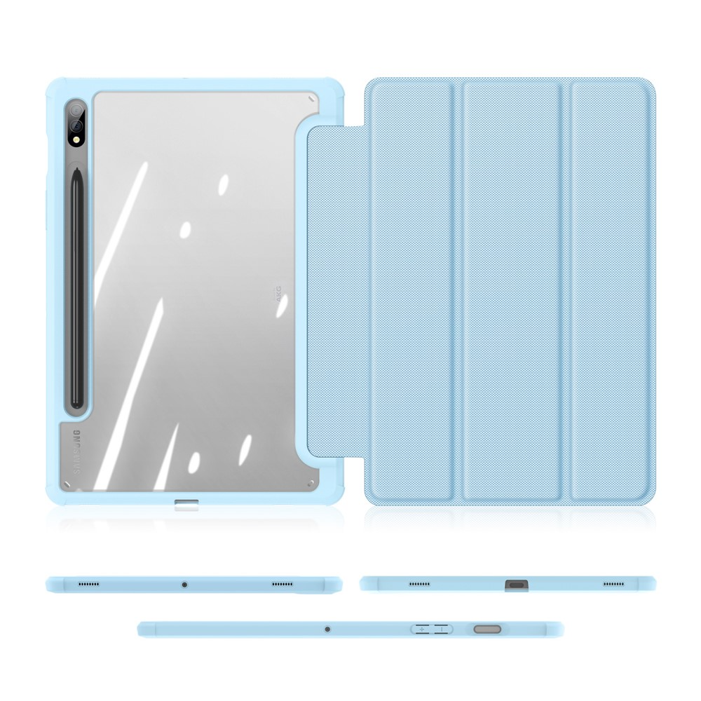 Samsung Galaxy Tab S8 / Tab S7 Leder Tasche Smart Cover Schutzhülle   S-Pen Halter - Hellblau