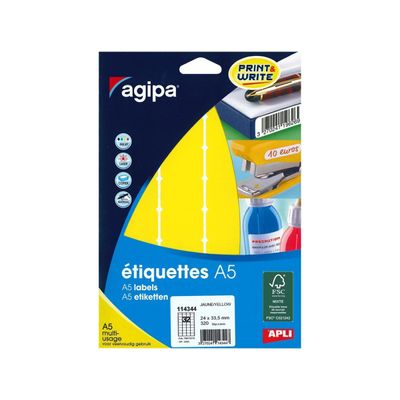 Apli Agipa - Etui A5 - 320 Étiquettes jaunes multi-usages - 24 x 33,5 mm - réf 114342
