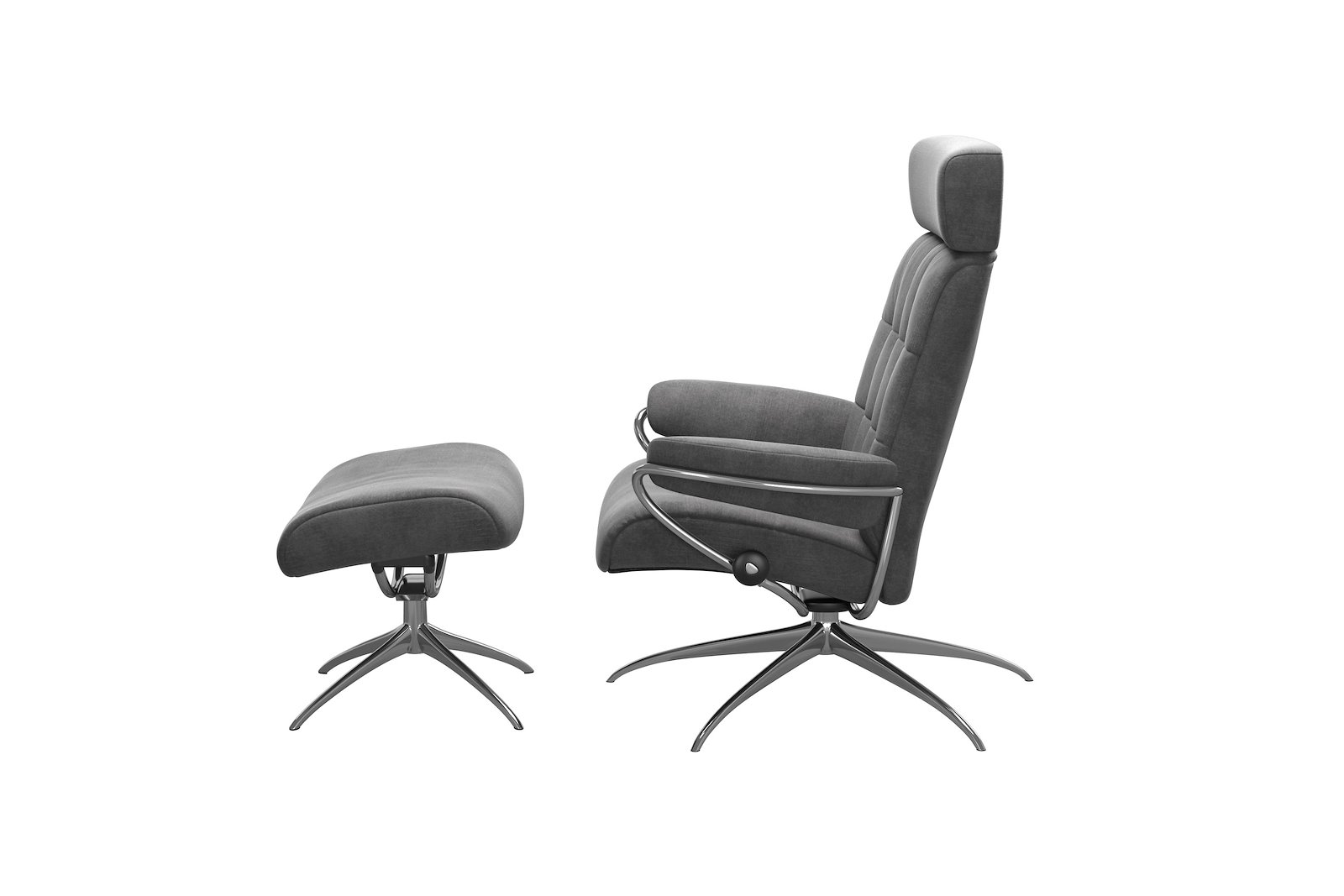 London lenestol m/krakk Tekstil Magnolia Light Grey - Star - Chrome