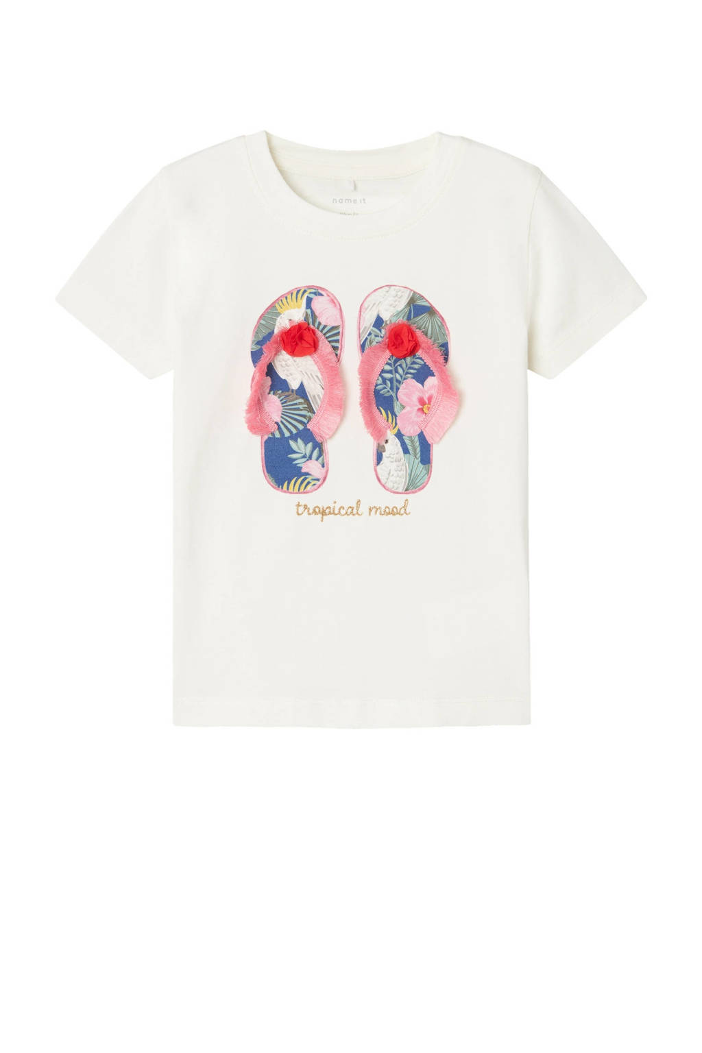 NAME IT T-shirt NMFFRANSISCA met printopdruk en 3D applicatie wit
