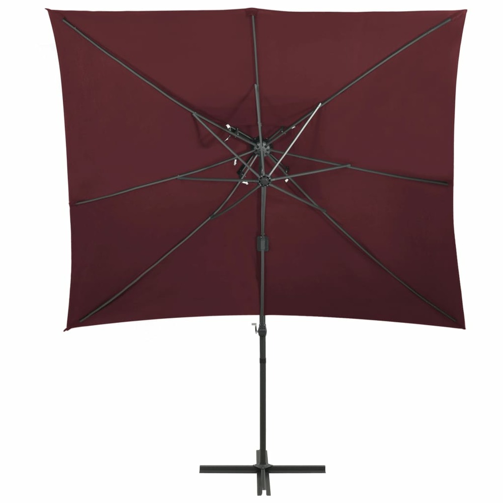 Parasol déporté à double toit 250 x 250 cm rouge bordeaux