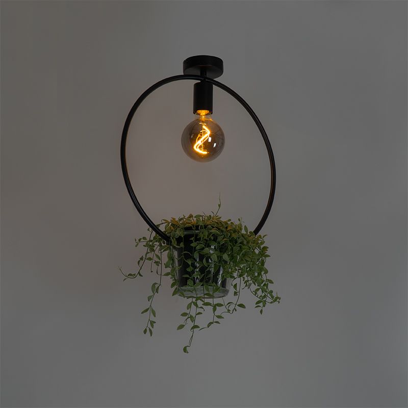 Moderne plafondlamp zwart met glas rond - Roslini