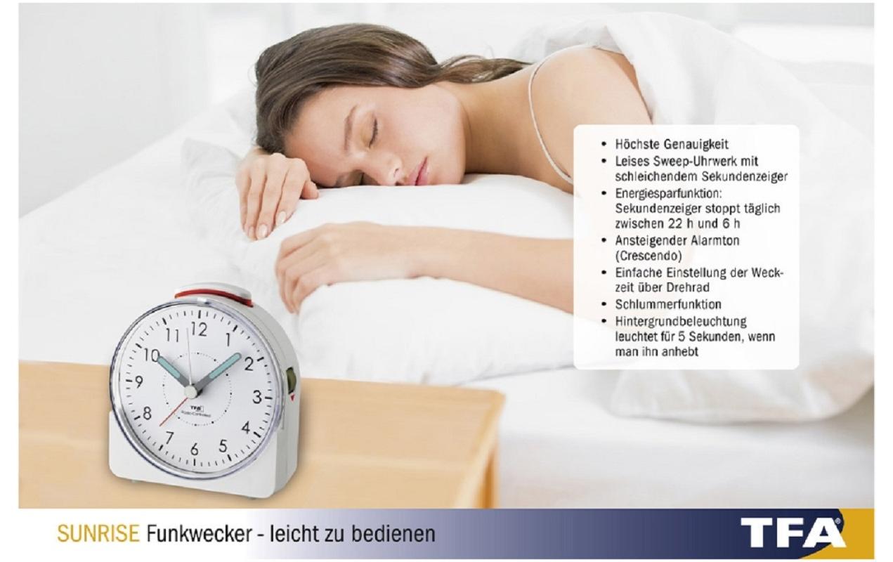 Funkwecker Sunrise WeissAnaloger Wecher mit ansteigendem Alarmton
