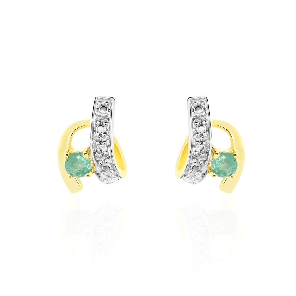 Boucles D'oreilles Puces Loubra Or Jaune Emeraude