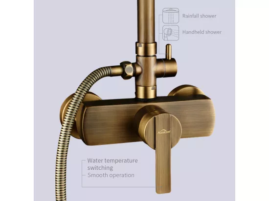 AURALUM MAX Colonne de douche en laiton Bronze Rétro,Ensemble de Douche avec Mitigeur Mécanique,Système Douche Hauteur Réglable pour Salle de Bain