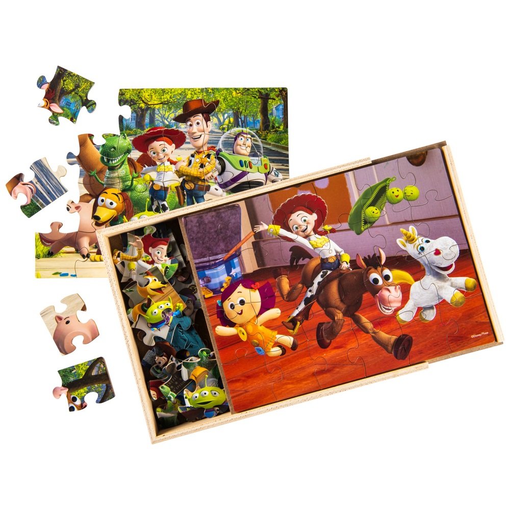Toy Story 3 Holzpuzzles, 3er-Pack, in Holzaufbewahrungsbox