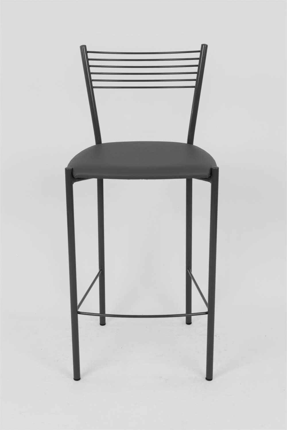 Tommychairs - 2er Set moderne Barhocker ELEGANCE für Küche und Esszimmer, lackierte Metallkonstruktion in der Farbe Dunkelgrau, gepolsterte Sitzfläche mit Kunstleder im Farbton Dunkelgrau bezogen