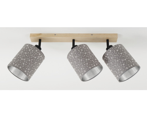 Plafondspot, 3-lichts, HxLxB 19,5x47,5x13 cm, naturel/zwart, stoffen kap in taupe met sterdecoratie