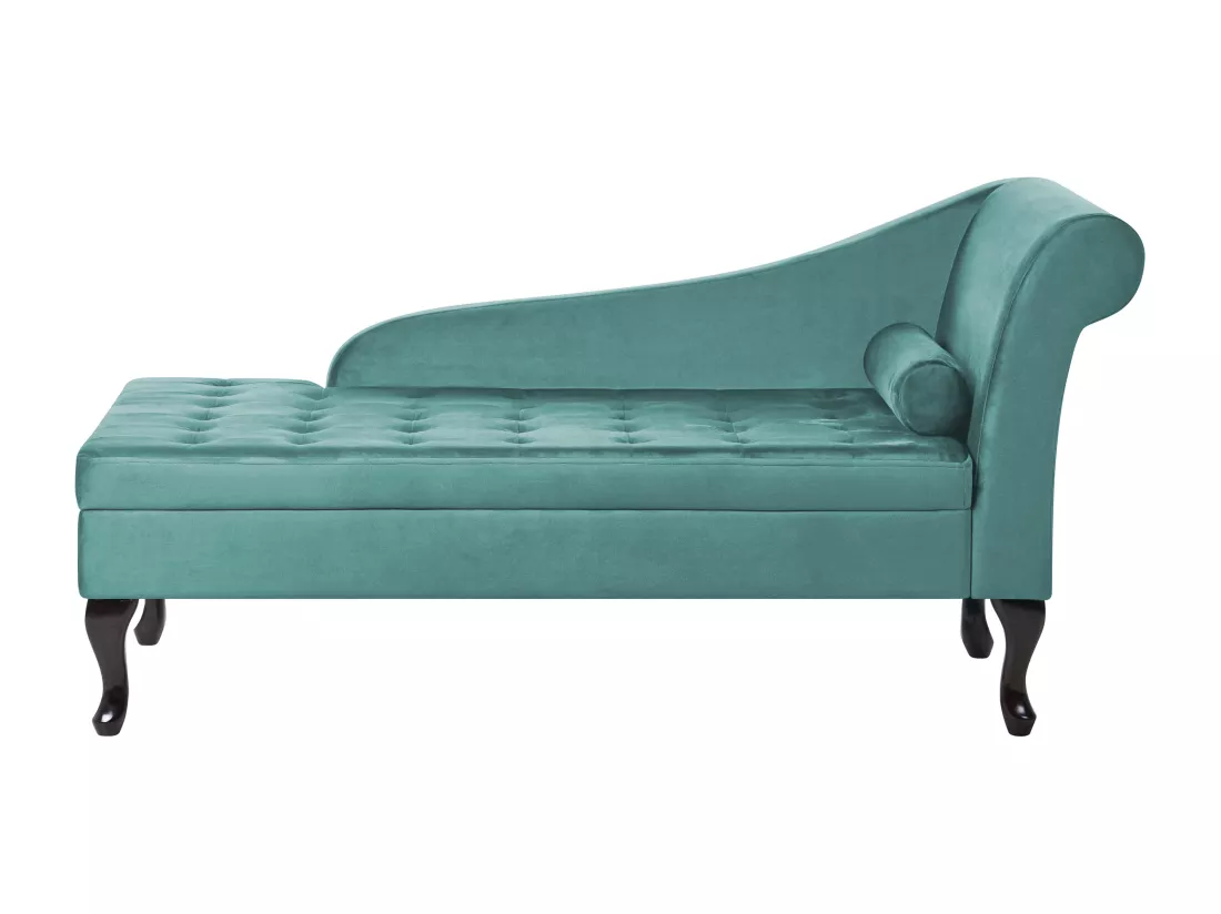 Chaise longue côté droit en velours bleu paon avec rangement PESSAC