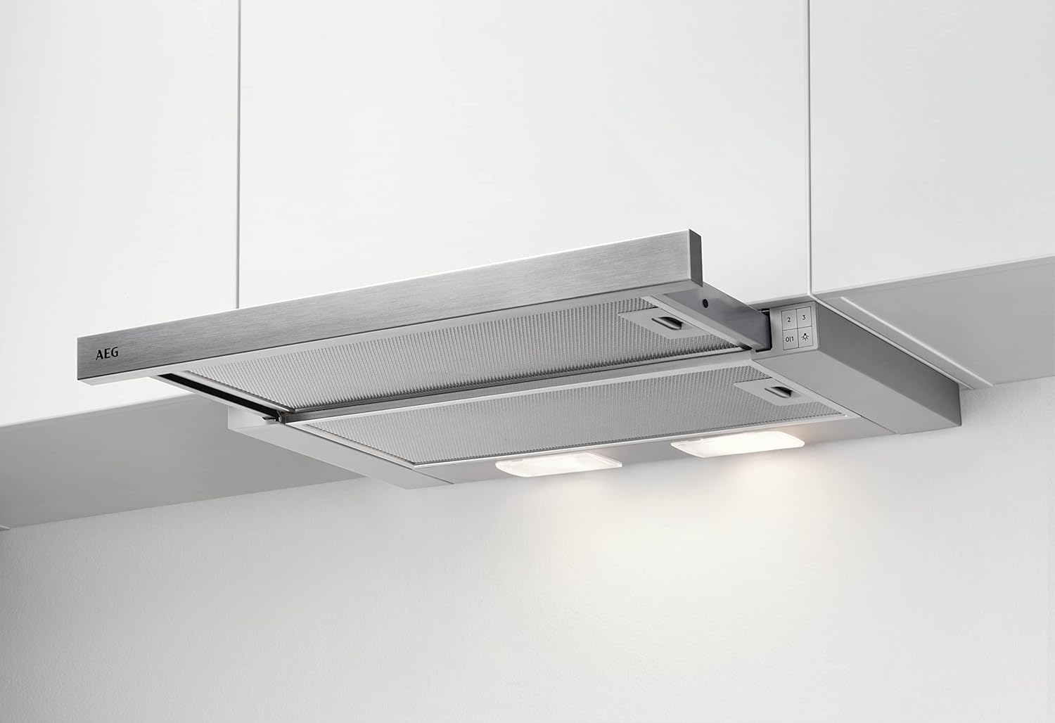 AEG DPS362AS Flachschirm-Dunstabzugshaube / Abluft oder Umluft / 60cm / Grau / max. 215 m³/h / min. 58 – max. 71 dB(A) / C / Kurzhubtasten / Grau