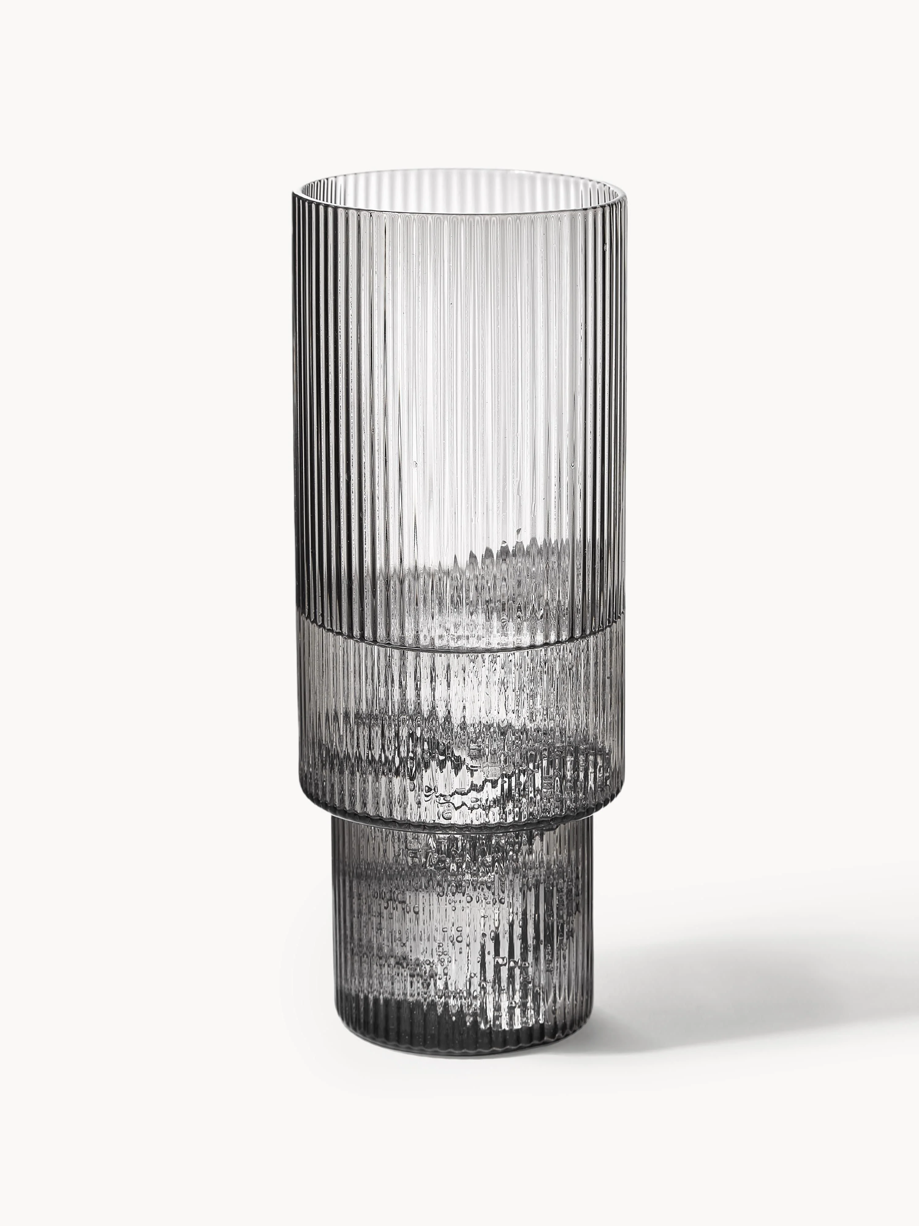 Mondgeblazen longdrinkglazen Ripple met groefreliëf, 4-delig