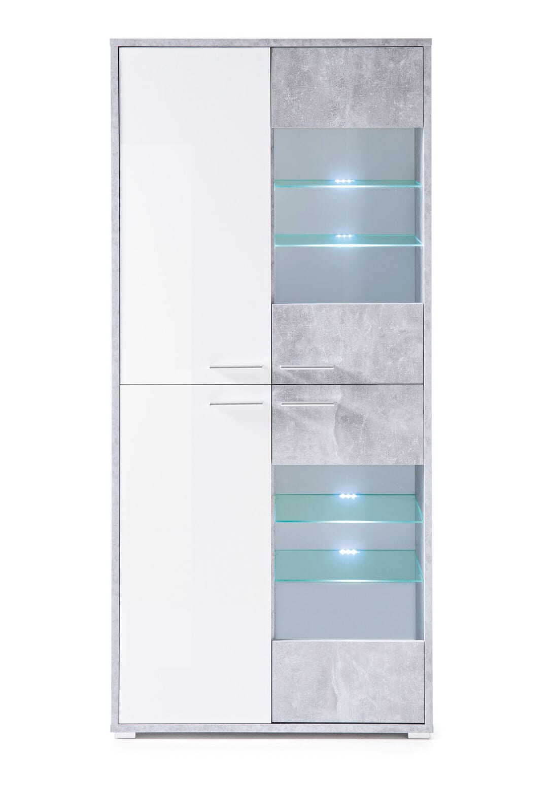 Vitrine Mountain Weiß Hochglanz/Beton-Optik 90 x 197 x 37 cm