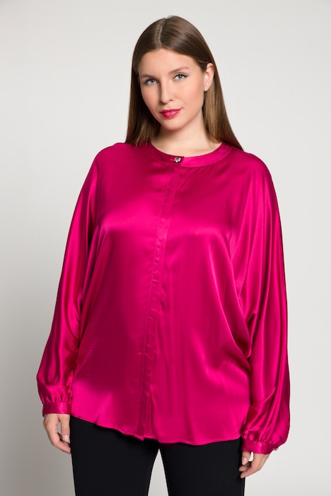 Satinbluse, oversized, Rundhals, Fledermausarm