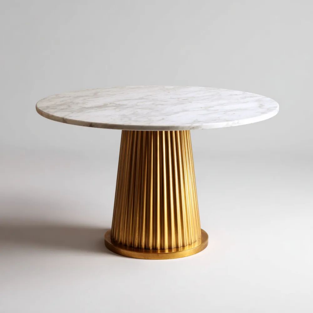 Runder Esstisch 120x120x75 cm - Marmorplatte - Goldene Basis - Moderne