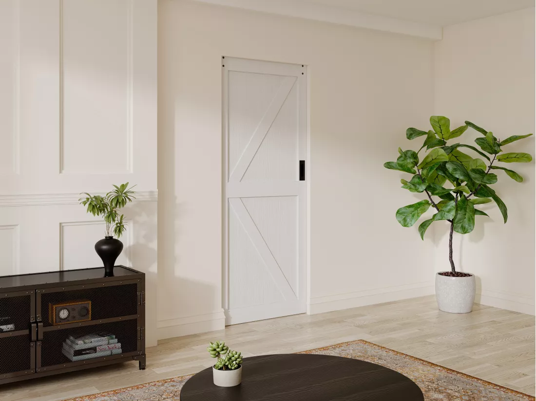Porte coulissante avec système à galandage en bois et MDF - blanc - H205 x 93 cm - NEFARA