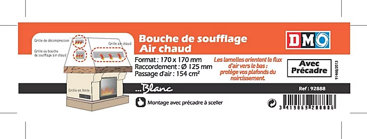 Bouche de soufflage d'air chaud blanche 170 x 170 mm blanc DMO