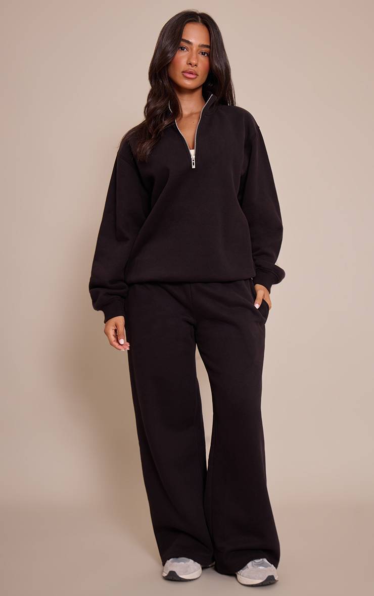 Noir Sweat-shirt Petite À Col Cheminée Et Fermeture Éclair