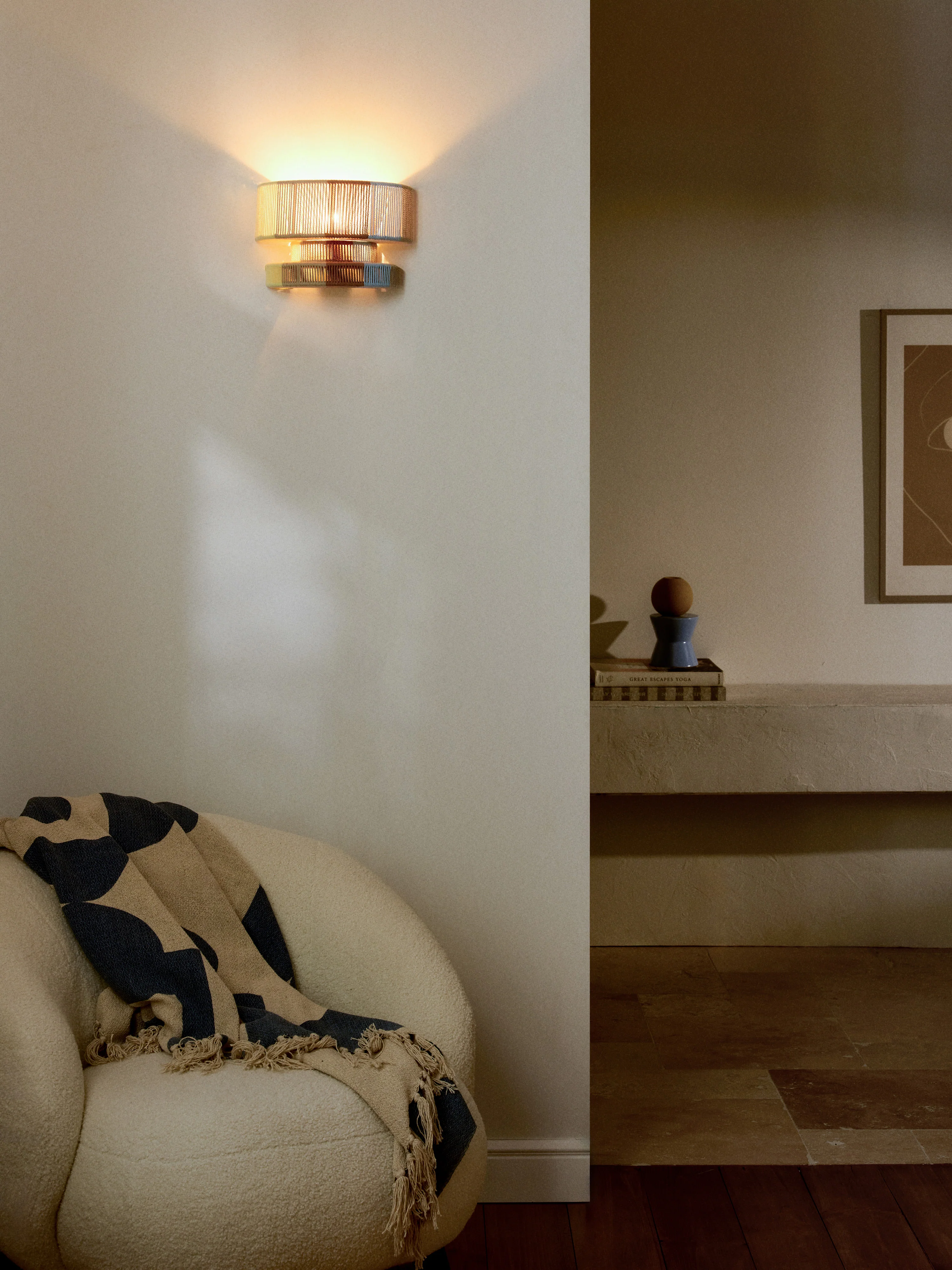 Grote wandlamp Lace van linnen draad