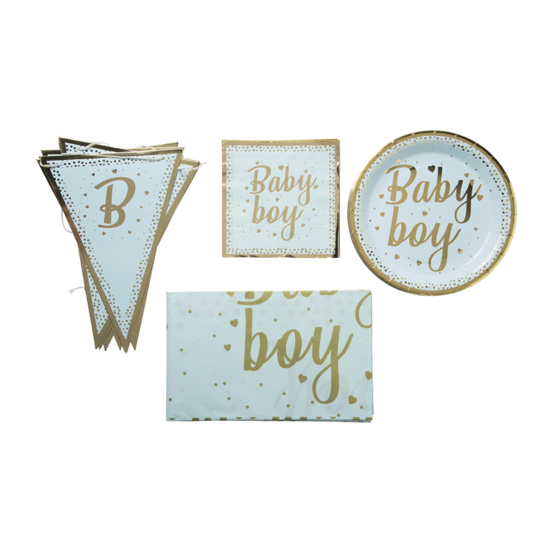 Servetten baby boy - blauw/goudkleurig - set van 8