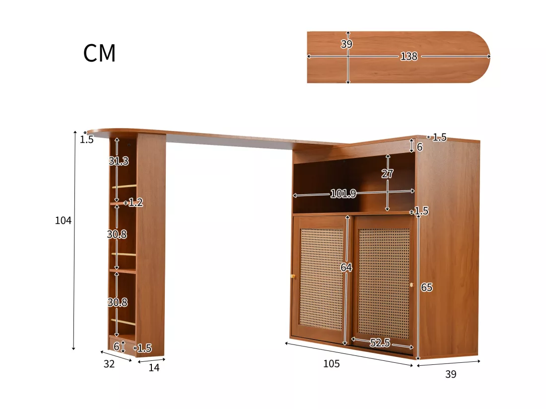 Buffet、Meuble de bar pivotant et escamotable - avec étagères réglables - charme vintage - Marron