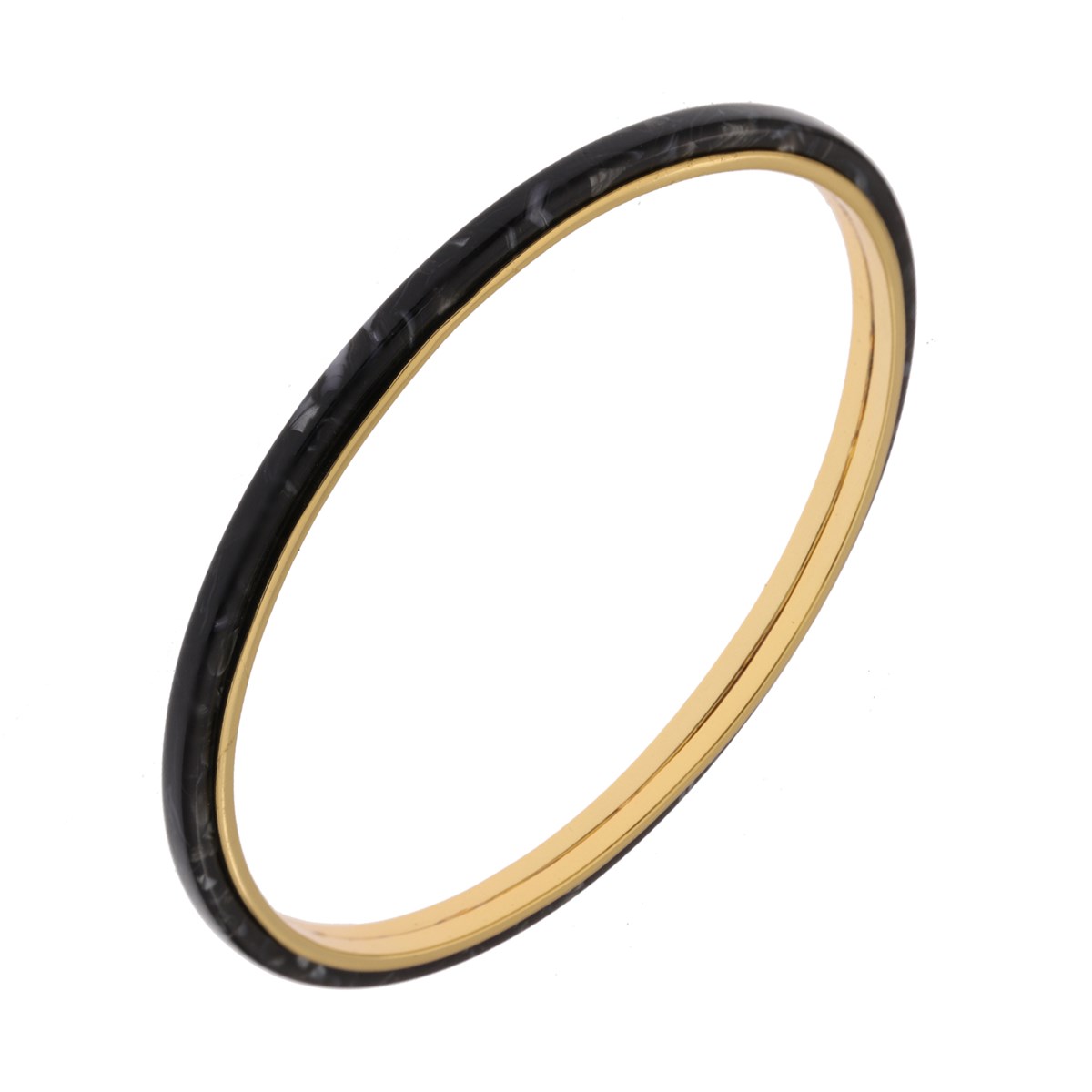 Bracelet Argent Jonc Doré Acétate Noir18 cmcm
