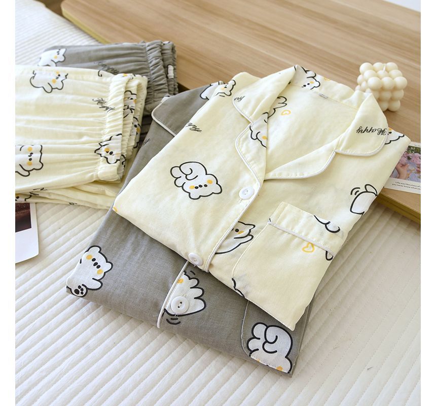 MelMount - Bijpassende pyjamaset voor koppels: shirt met berenprint + broek (verschillende ontwerpen)