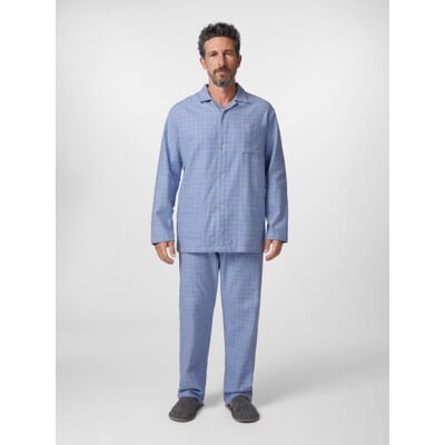 Herren-Flanellpyjama kariert, Hellblau