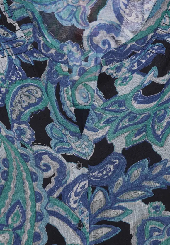 Print Chiffonbluse - intense aqua
