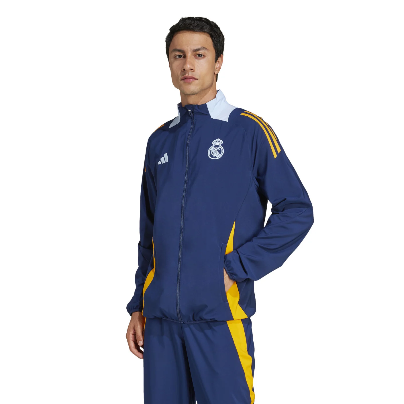 adidas Real Madrid Presentatie Trainingspak Full-Zip 2024-2025 Donkerblauw Oranje Lichtblauw