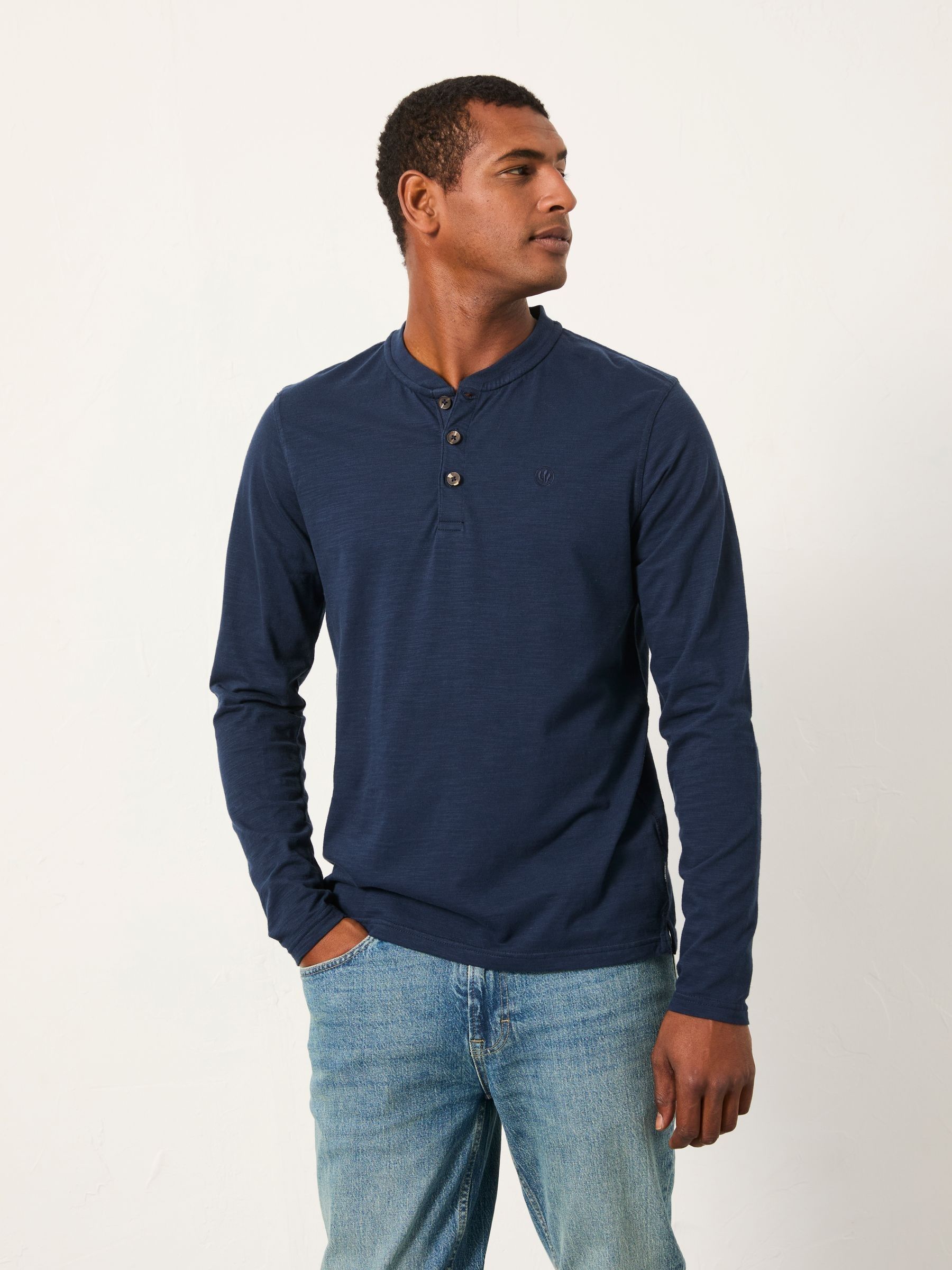 Marineblauw - FatFace Long Sleeve Woodside Slub
