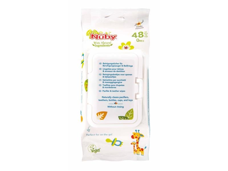 Nuby Allzweckreiniger All Naturals Reinigungstücher 48 Stk. Antibakterielle Reinigungstücher für Spielzeug, Schnuller und Beissringe