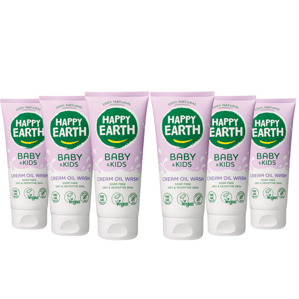 6x Happy Earth Cream Oil Wash 100% Natuurlijk Baby & Kids200 ml