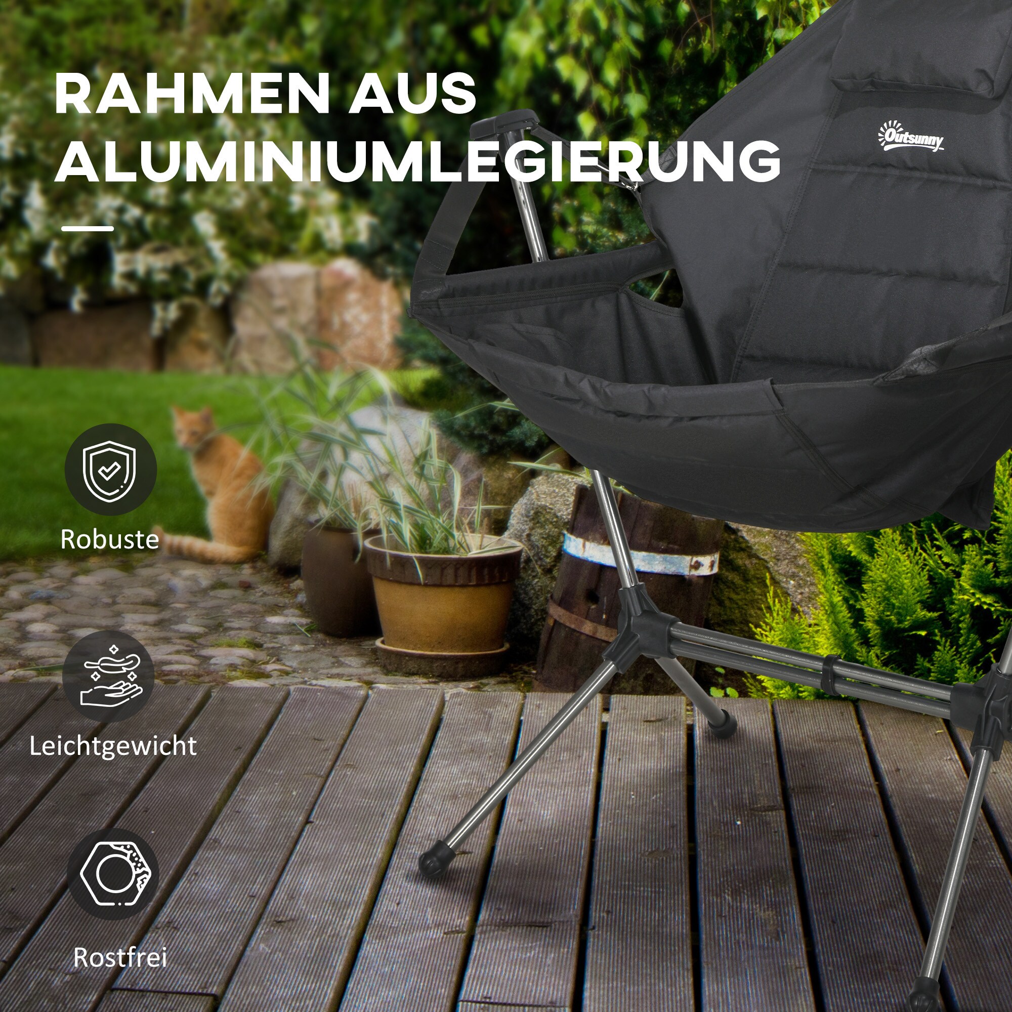 Outsunny Campingstuhl mit Schaukelfunktion schwarz 54L x 100B x 101H cm