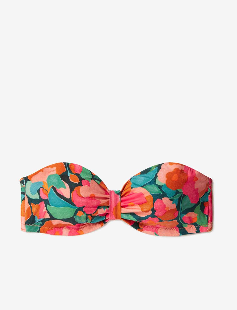 Haut de maillot de bain bandeau sans armatures paddé - pivoine bleu canard