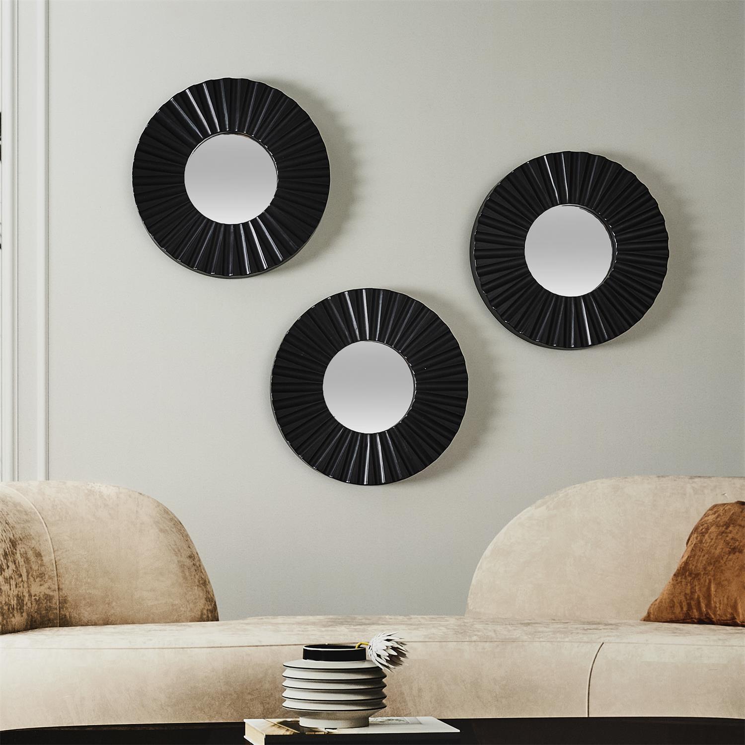 MIROIR ROND X3 PIECES NOIR ET DORE 21CM