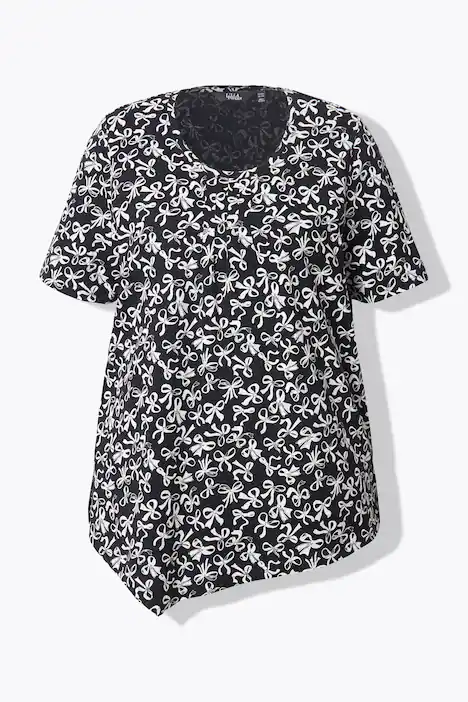 T-Shirt, Schleifen, Biesen, A-Linie, Rundhals, Halbarm, schwarz