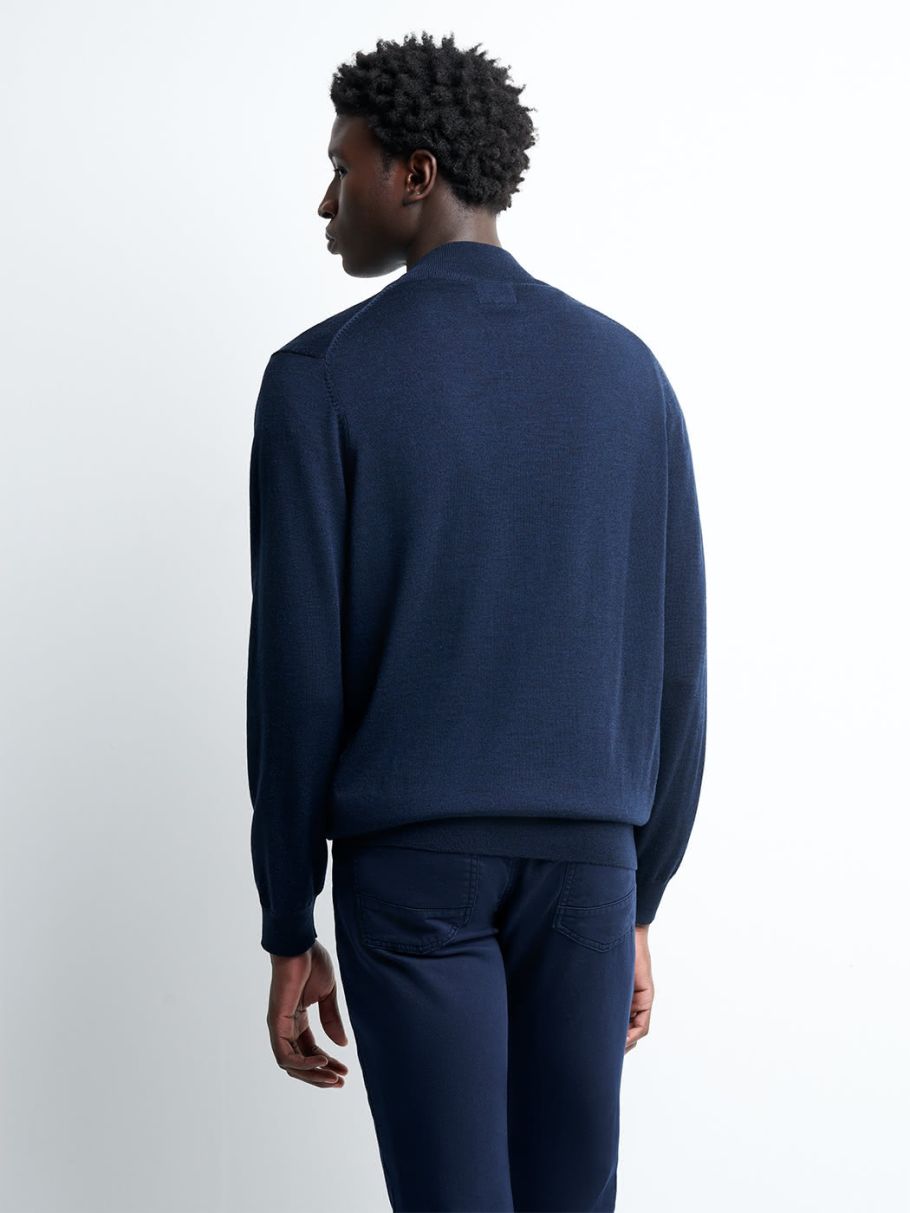 Pull col montant zippé en laine mérinos