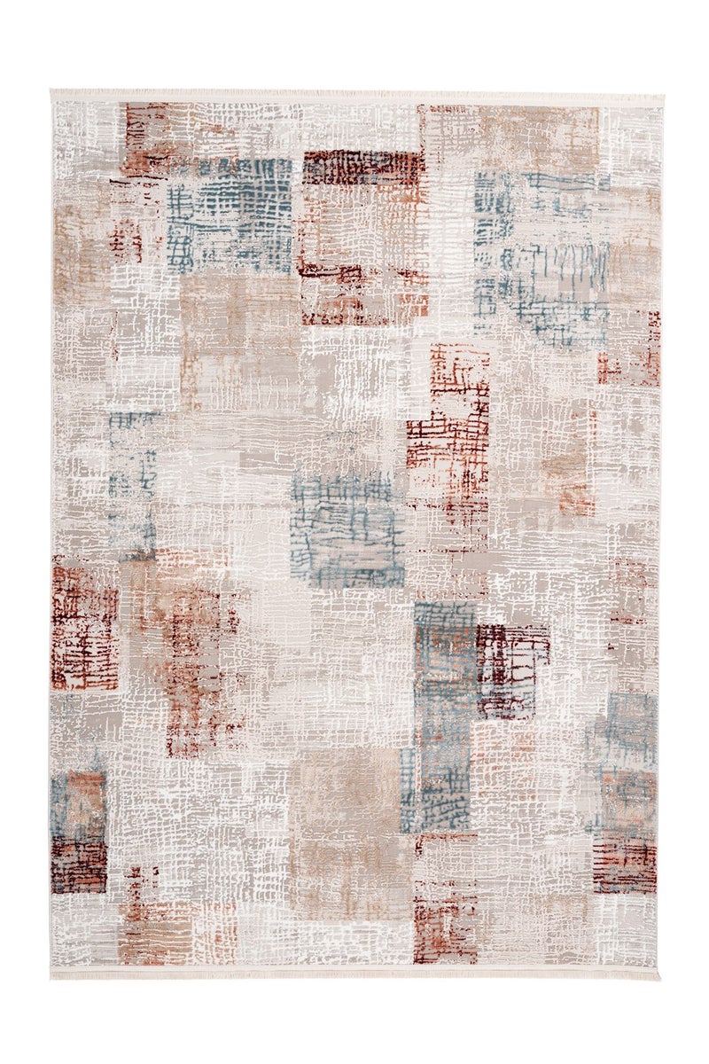 Kortpolig tapijt Celestia grijs / zalmroze vintage design, used look, patchwork design 80 x 150 cm