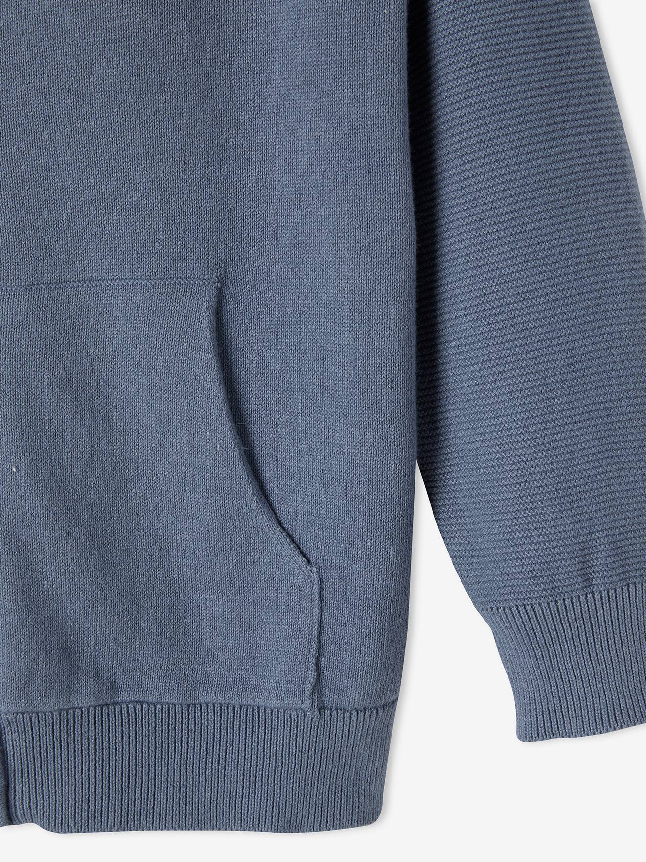 Cardigã com capuz e bojo, para meninos, azul liso com estampas.
