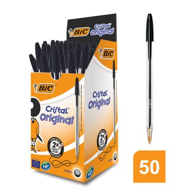 BIC Cristal - 50 Stylos à bille - noir - 1 mm - pointe moyenne