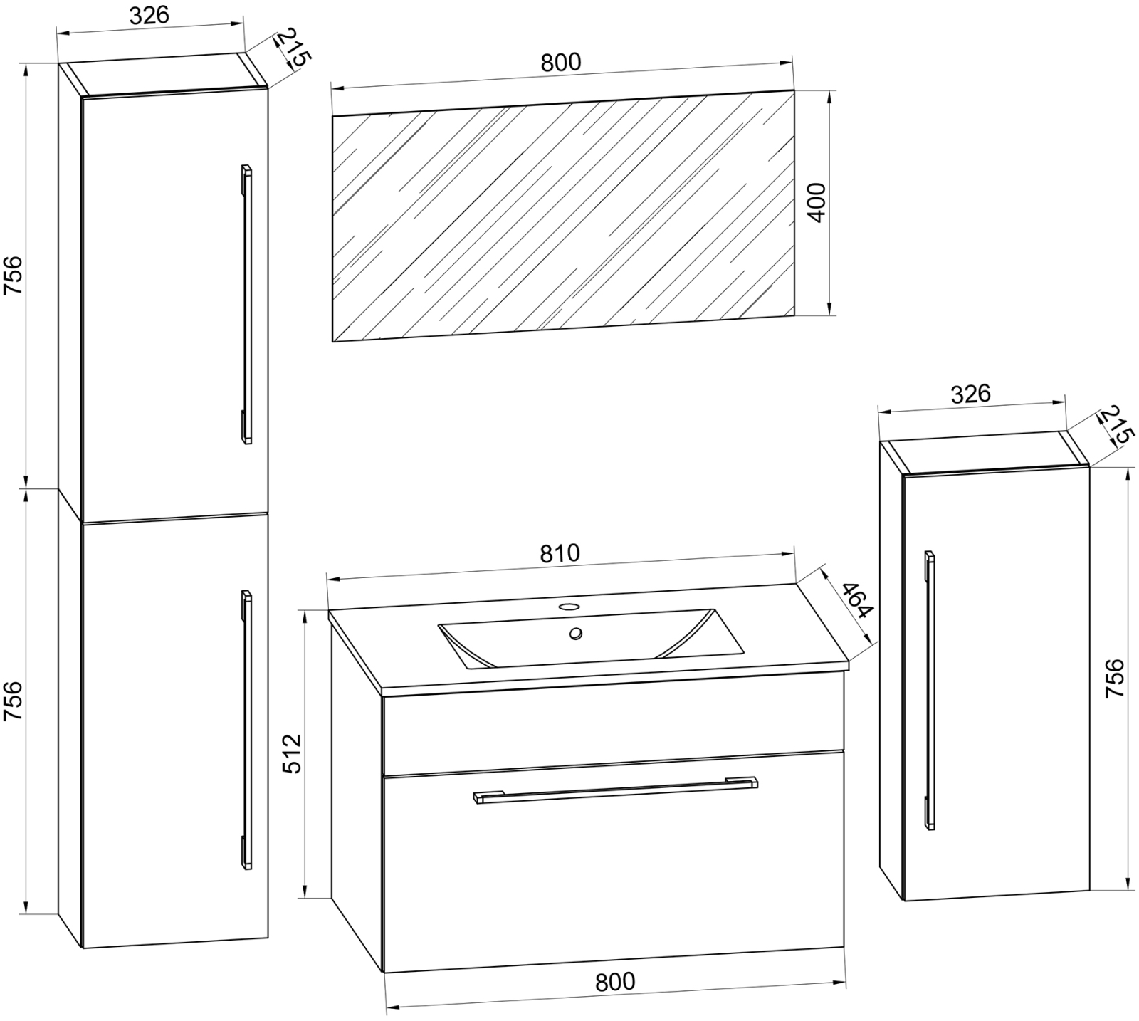 5-tlg. Bademöbel-Set BADINOS - weiß - 80 cm - mit Spiegel