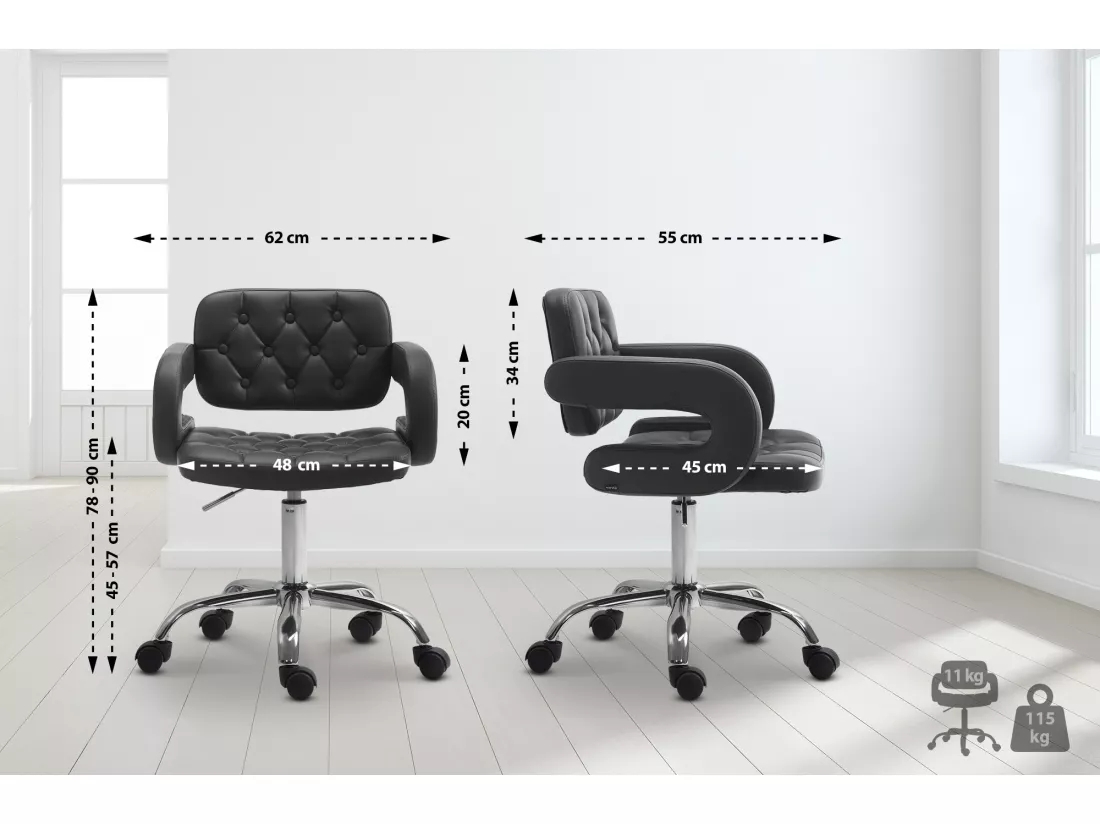 Chaise de bureau - Similicuir & Métal chromé - Noir - Dublin