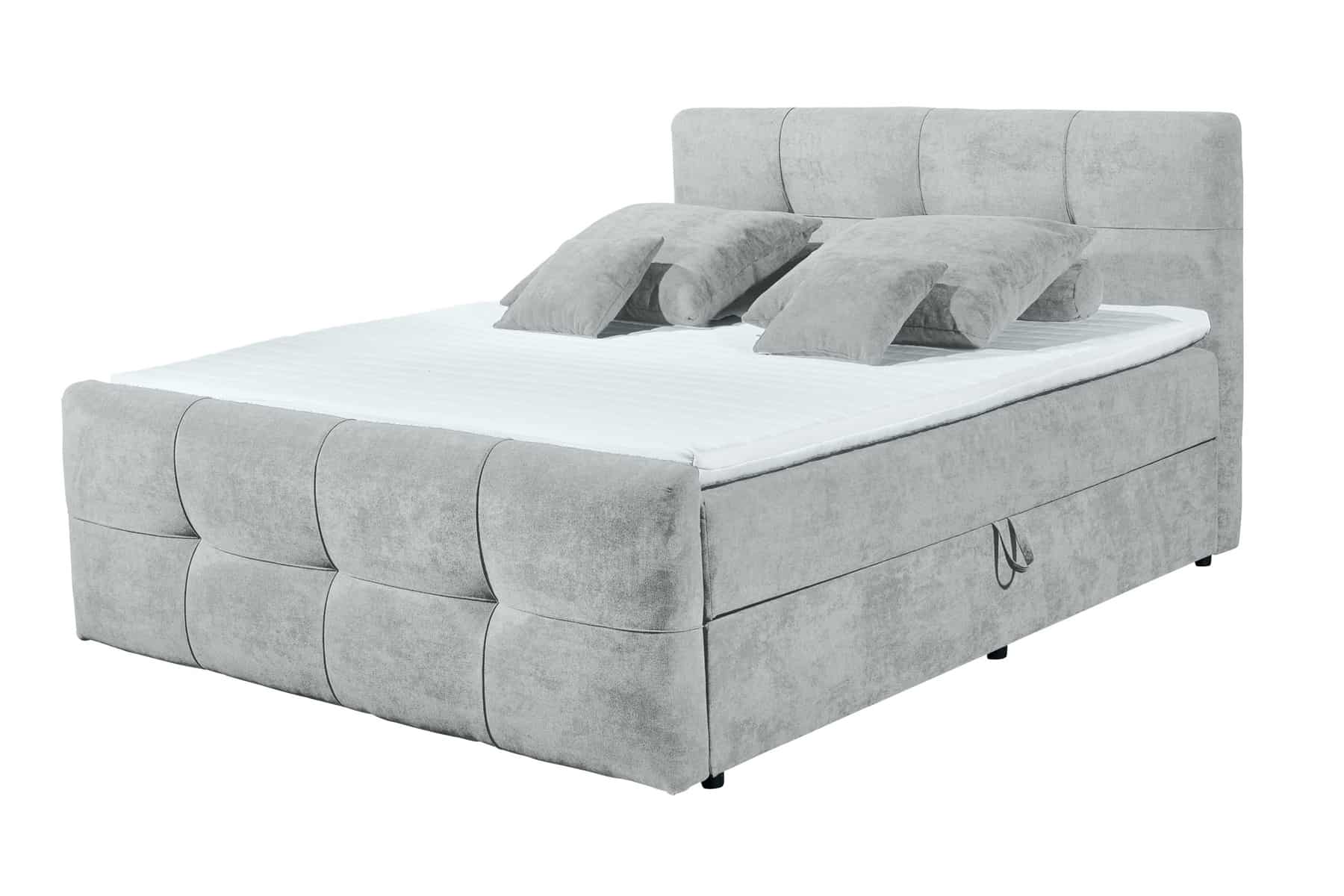 Modernes Boxspringbett TOULOUSE 160x200cm silbergrau inkl. Matratze Topper Stauraum