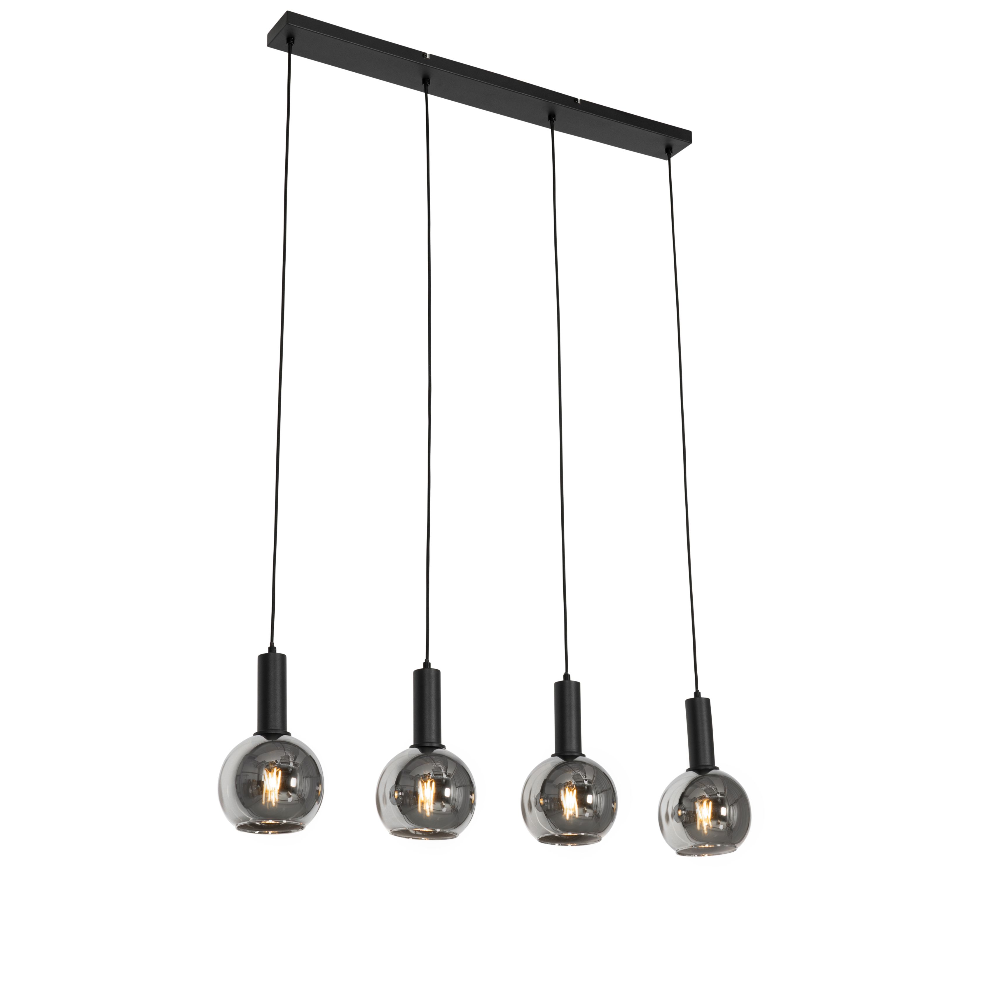Art Deco hanglamp zwart met smoke glas 4-lichts - Josje
