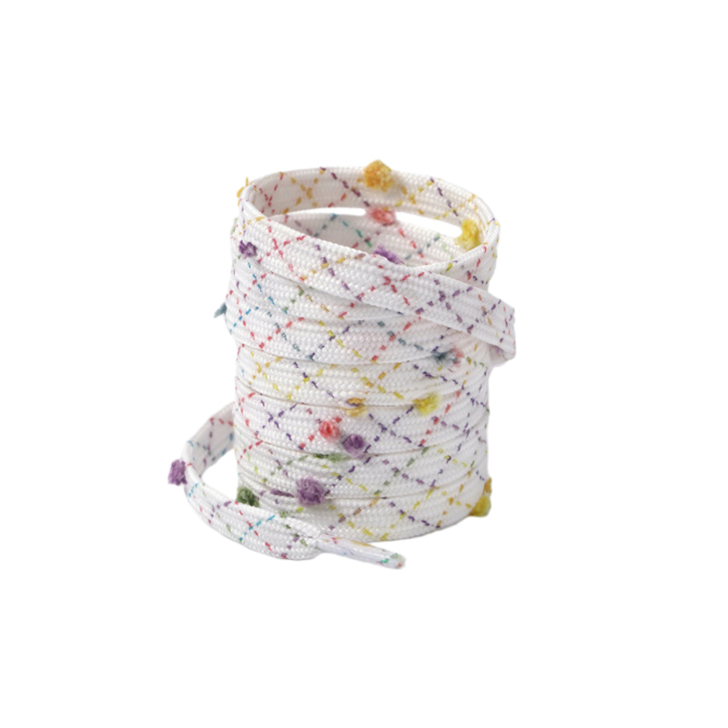 (1 Paar) 120cm Flache Schnürsenkel Fashion Schuhbändel Kariert mit Pompon Punkten - Bunt