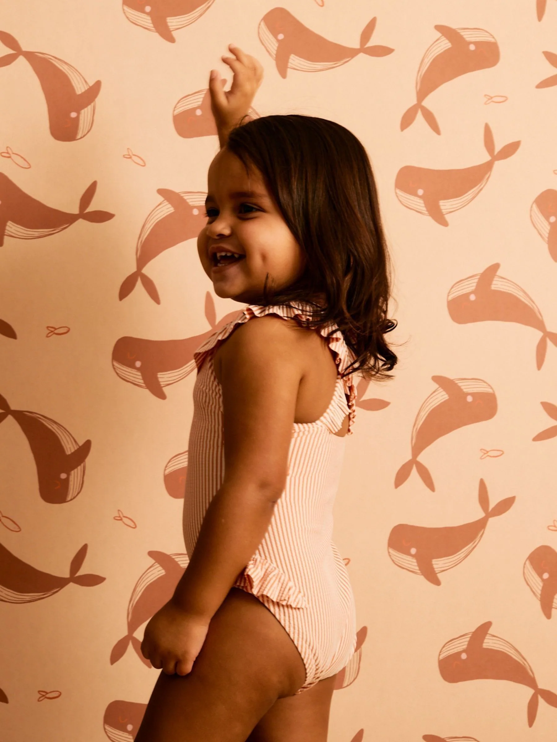KIDLY By MORI Seersucker Frilled Swimsuit