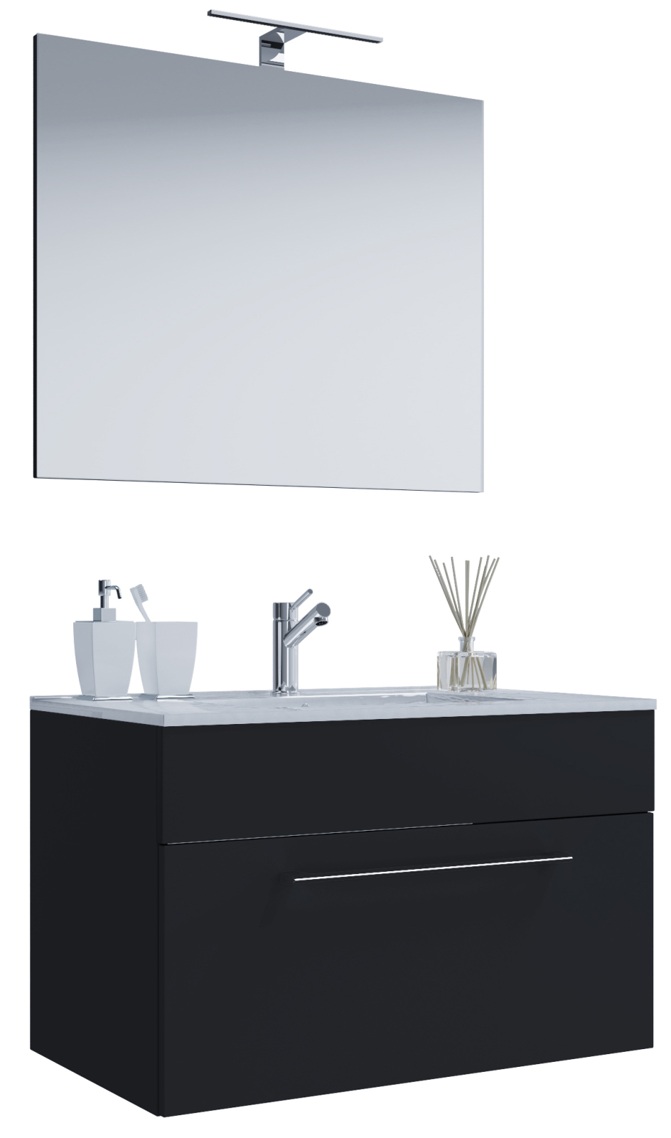 3-teiliges Badmöbel-Set BADINOS 1 - schwarz - 60 cm - mit Spiegel
