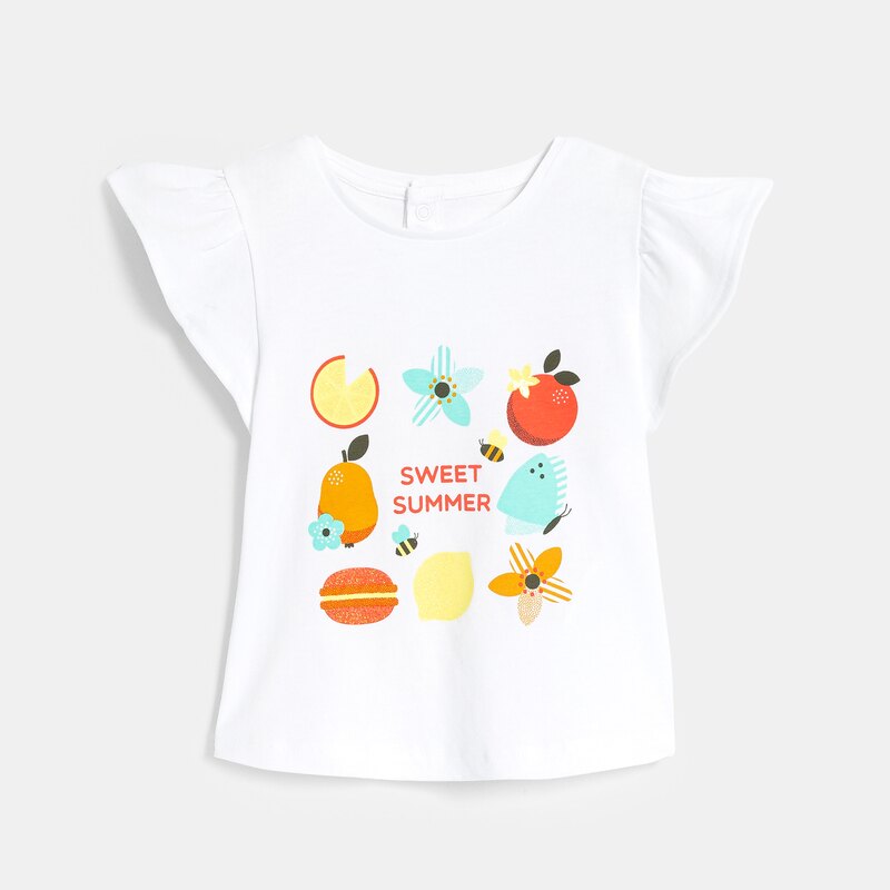 T-shirt impression fruits blanc bébé fille Bleu