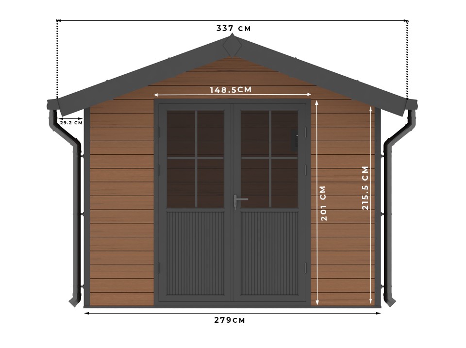 Abri de jardin composite braga - 9m2 brun - epaisseur des madriers : 28mm - cabane atelier / abri velo - menuiseries en aluminium